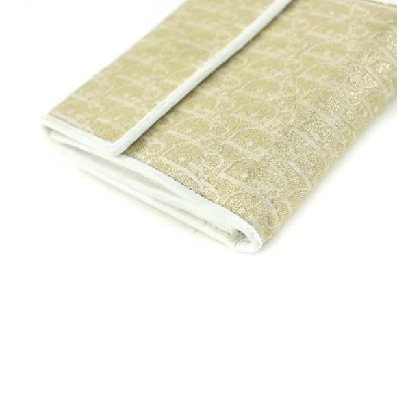Auth DIOR "Oblique": Metallic Gold & White Leather Logo Medium Wallet (m… - Picture 4 of 10